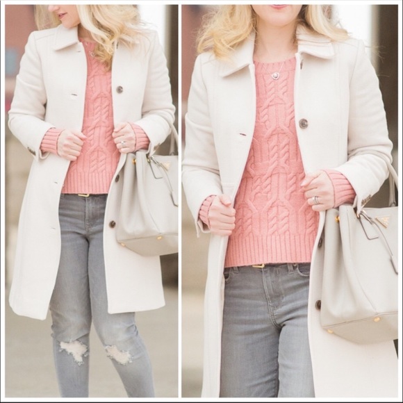 Ann Taylor Aran Crewneck Rose Salmon Pink Cable Knit Sweater M - Picture 3 of 6